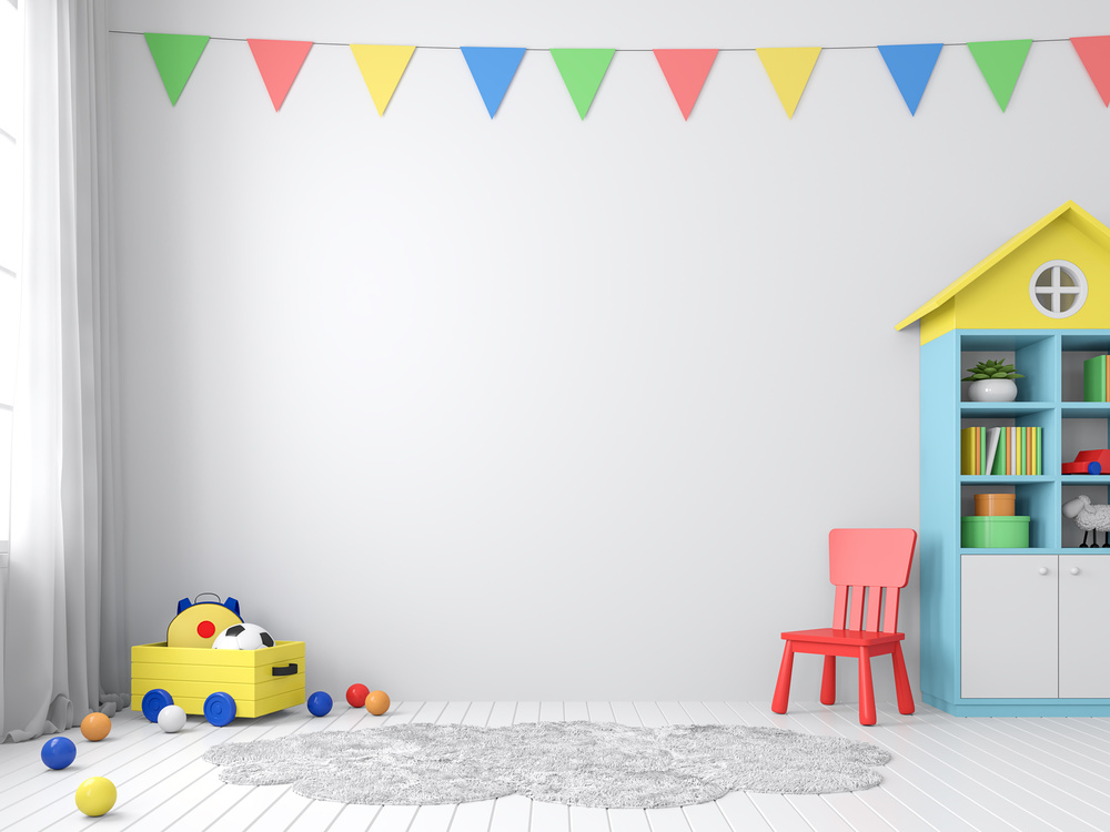 Playing room with empty white wall 3d render